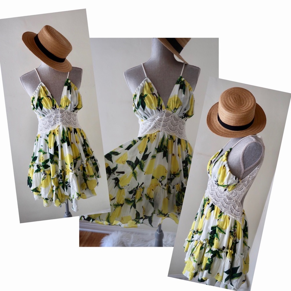 Last One! LUCY- Freshly Picked Lemon Print Summer Dress - Picture 3 of 3